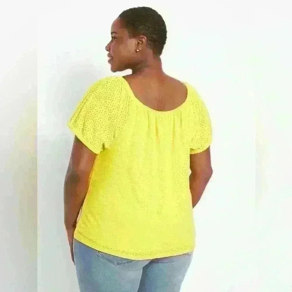 Lane Bryant Classic Short-Sleeve Eyelet Square-Neck Shirt Yellow 14/16​ - Picture 2 of 11